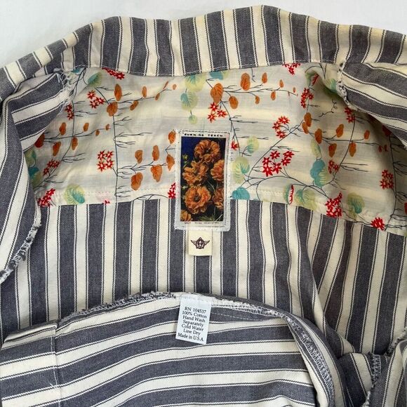 Vtg Anthropologie Burning Torch Blazer S Grey White Striped Jacket Cotton Y2K - Picture 5 of 10